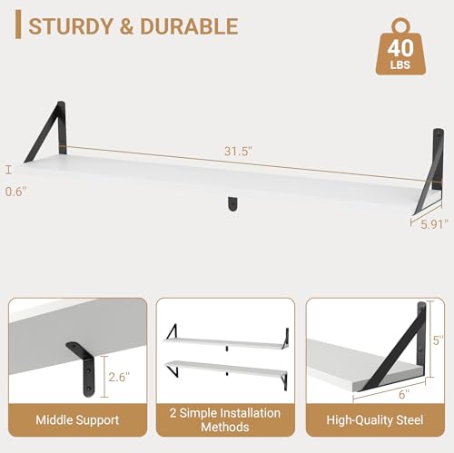 Floating Shelves for Wall (White / 31.5"W x 5.9"D x 5.4"H,Set of 3)