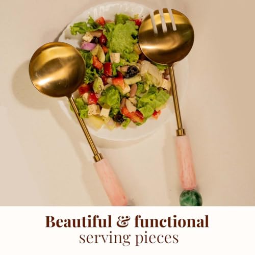 Resin Metal Salad Servers (12 x 3 inches / Pink and Sage)