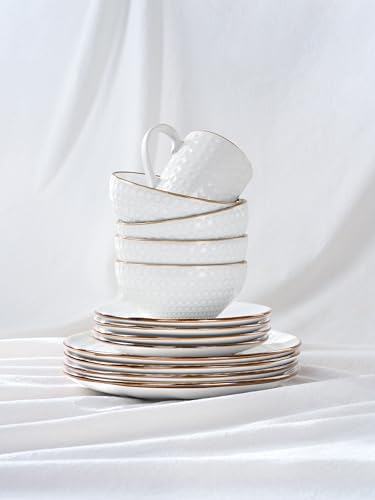 Eden Ceramic Plates and Bowls Sets (White Circle / Service for 8)