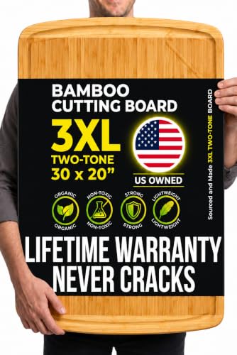 ENORMOUS 30 x 20 Organic Extra Large Cutting Board with Lifetime Replacements (Two-Tone / 30"L x 20"W)
