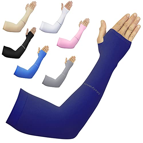 Tattoo Cover Up Arm Sleeves with Thumb Holes for Women (Dark Blue)