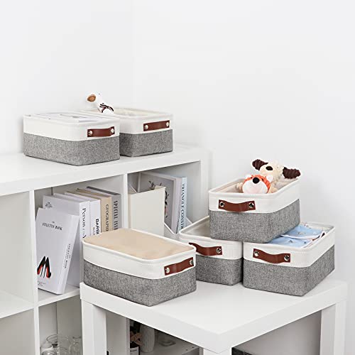 Small Storage Baskets 6 Pack (White&Grey / XS-12"x8"x5")