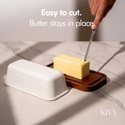 Ceramic butter dish with airtight lid that keeps butter soft (Ceramic - Acacia)