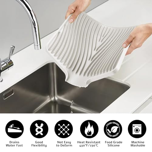 Silicone Dish Drying Mat for Kitchen Counter (Beige-2pcs / 20" x 15")