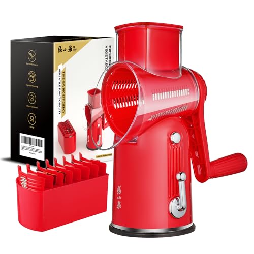 Rotary Cheese Grater 5 Blades Mandoline Slicer for Vegetable (Red)