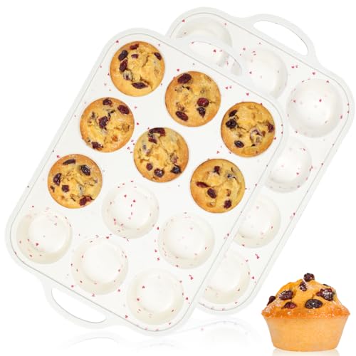 Regular Size Muffin Pan with Metal Reinforced Frame (Creamy Heart / 12-Cup Regular)