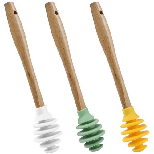 3 Pack Silicone Honey Dipper Sticks (Yellow/White/Green)