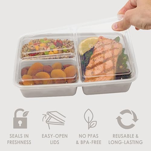 Prep 3 Compartment Meal Prep Containers with Lids (Stone Gray)