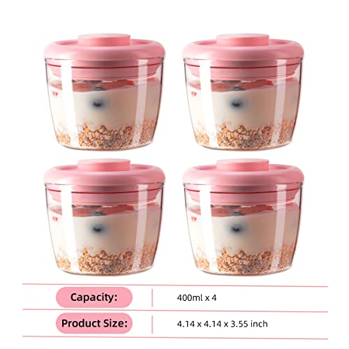 400ml Meal Prep Container Set of 4 Pink Tritan Plastic Food Storage Containers with Lids (400ml*4 Pink)