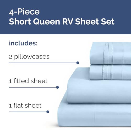 Short Queen Size 4 Piece Bed Sheet Set (21 - Baby Blue / Short Queen)