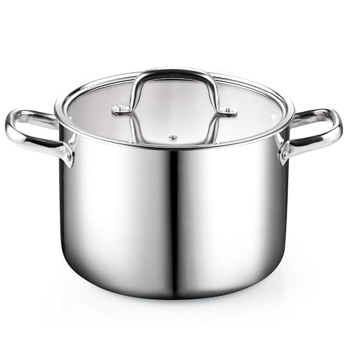 6 Quart Tri Ply Clad Stainless Steel Stockpot with Glass Lid (6 Quarts / Silver)