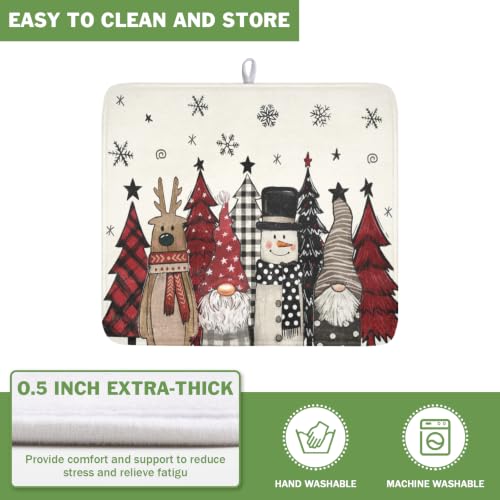 Winter Snowman Gnome Dish Drying Mat Xmas Tree Dishes Pad 16"x18" Microfiber Fast Dry Dish Drainer Rack Mats Kitchen Countertop Accessories (Winter Snowman Gnome / 16x18 inch)