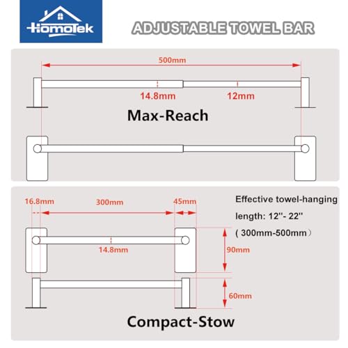 Adjustable AdhesiveTowel Bar 2 Pack (2 Pack / Economical-self-adhesive-matte Black)