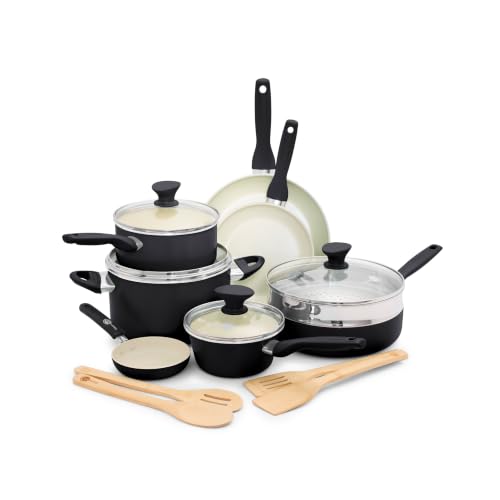 Rio 16 Piece Cookware Pots and Pans Set (16 Piece Cookware Set / Black)