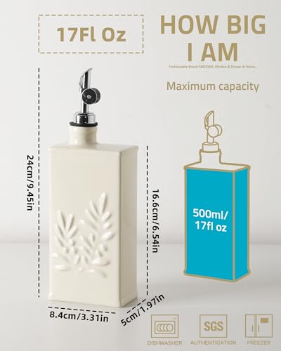 Sweejar Ceramic Olive Oil Dispenser Bottle for Kitchen (17 Oz(Silver Spout) / Beige)