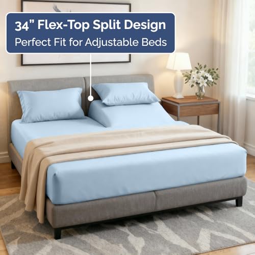 Flex Top Split Head King 4 Piece Sheet Set (21 - Baby Blue / Split Head/Flex Top)