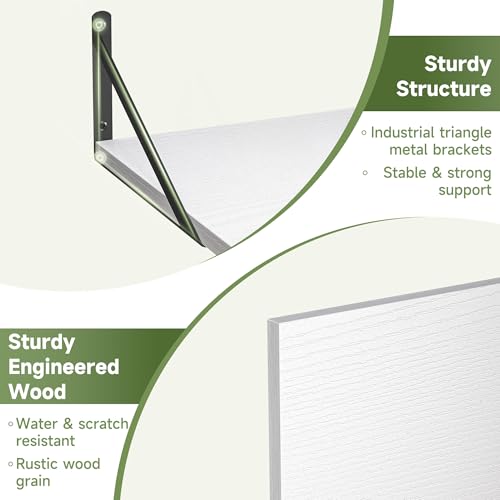 16W x 12D Deep Floating Shelves Set of 4 White (White With Black Metal Bracket / 16Wx12Dx5.8H)