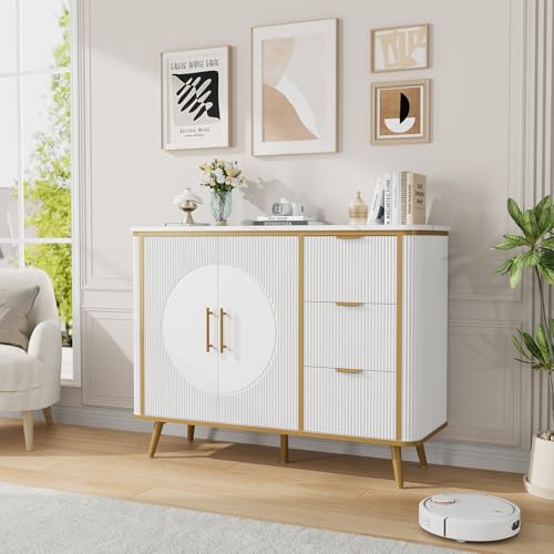 47.3" Modern Buffet Cabinet with Storage (White-3draws)