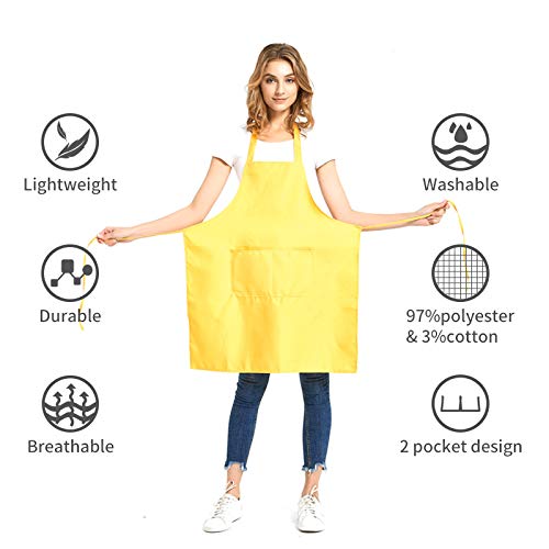 12 Pack Plain Bib Aprons with 2 Pockets (Flame Red)
