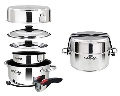 A10-363-2-IND 7 Piece Stainless Steel Non-Stick Nesting Cookware Set (Stainless Steel / 7 Piece, Non-stick)
