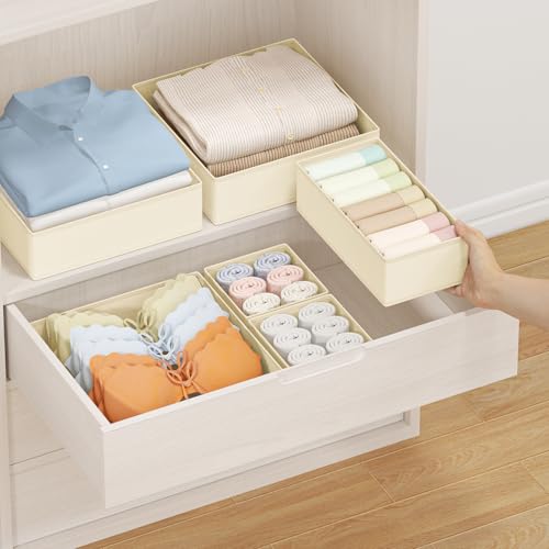 Drawer Organizer Clothes Storage (Beige / 24 Pack)