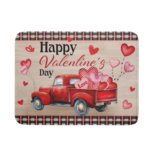 Valentine's Day Truck Dish Drying Mat 18x24 inch Love Heart Washable Absorbent Dishes Pad Dish Drainer Mat for Kitchen Counter Sink Coffee (Love Heart Truck / 18" x 24")