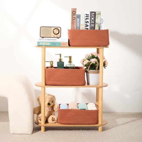 Small Storage Baskets for Organizing (3pcs-L13xW8.5xH5.1" / Oxide Red)