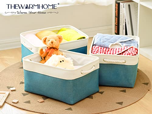 Storage Bins Large 3 Pack 15.7x11.8x8.3 in Fabric Storage Baskets for Organizing Shelves (White And Green / 3PCS/Large - 15.7Lx11.8Wx8.3H)
