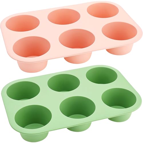6 Cups Silicone Muffin Pan Set (Set of 2--6 Cups (Green+Pink))