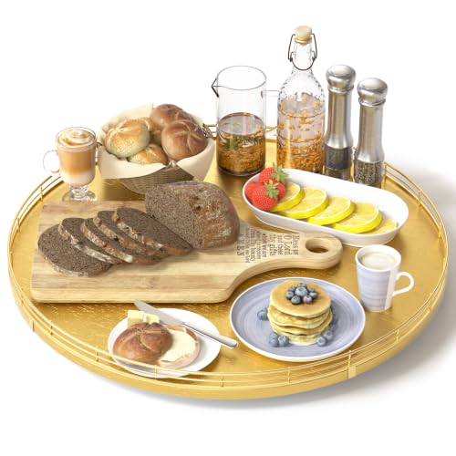 16 Inch Oak Lazy Susan Organizer with Gold Metal Rail (Golden / 16)