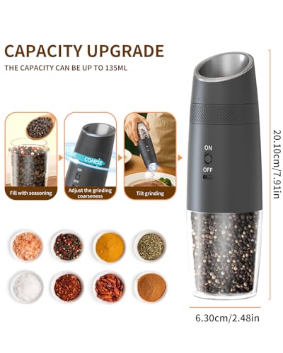 Gravity Electric Salt and Pepper Grinder Set Rechargeable Automatic Pepper and Salt Shakers with LED Light (Rechargeable / Black Pro)