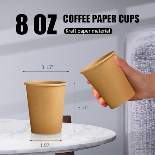 1000 Pack 8 oz Paper Cups Brown Kraft Disposable Paper Coffee Cups (Brown / 8OZ-1000PACK)