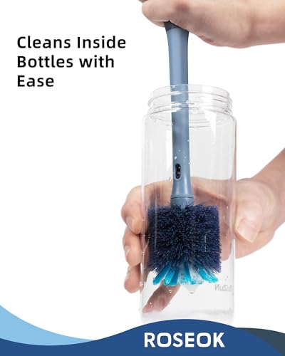 2 in 1 Bottle Brush with Straw Cleaner Brush (Grayish Blue / 1pcs)