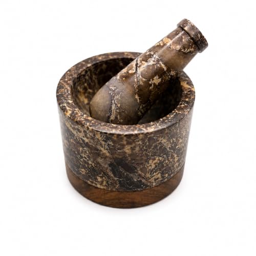 Mortar and Pestle (Marble Finish with Wooden Base)