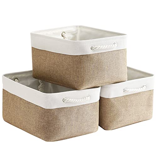 Fabric Storage Baskets (White&Khaki / Large (Pack of 3))