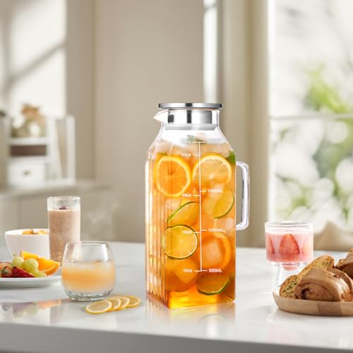 68oz Glass Pitcher with Lid and Handle for Fridge (2 Count)