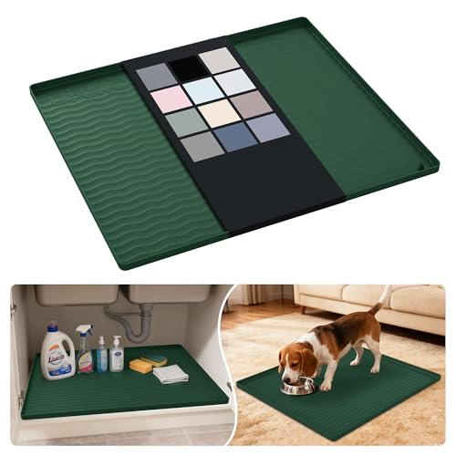 Waterproof Silicone Under Sink Mat 25'' x 22'' Shelf Liner for Kitchen and Bathroom (Green / 22"W x 25"L)