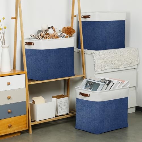 51L Large Baskets for Storage (White&Blue / XXL-17"x12"x15")