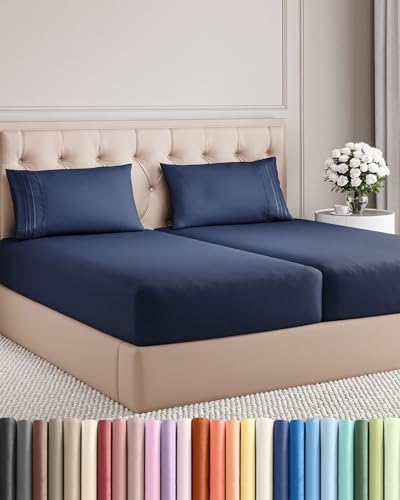 Split King Size 5 Piece Sheet Set (18 - Navy Blue / Split King Size)