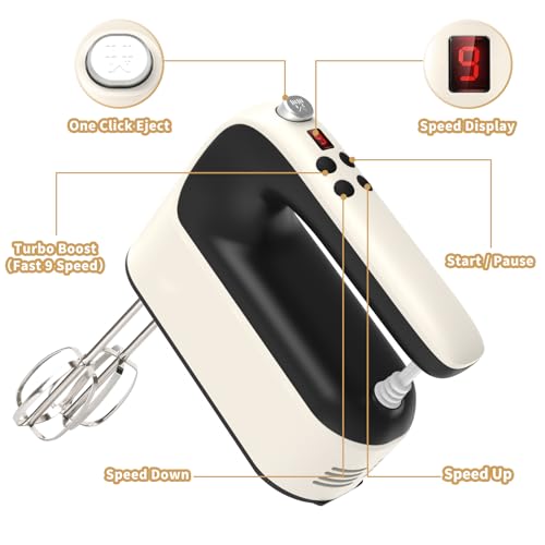 9 Speed Digital Hand Mixer Electric (Creamy/Black)