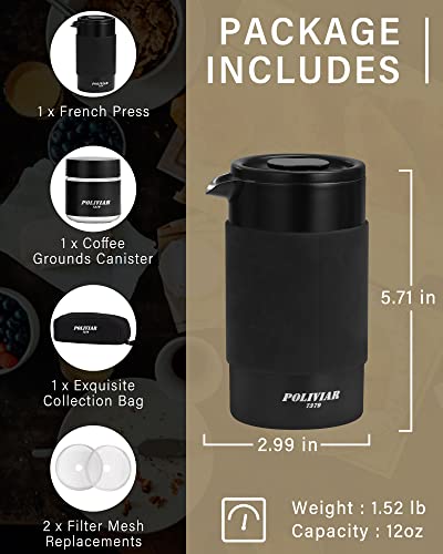 POLIVIAR French Press Coffee Maker (Black / 12 oz)