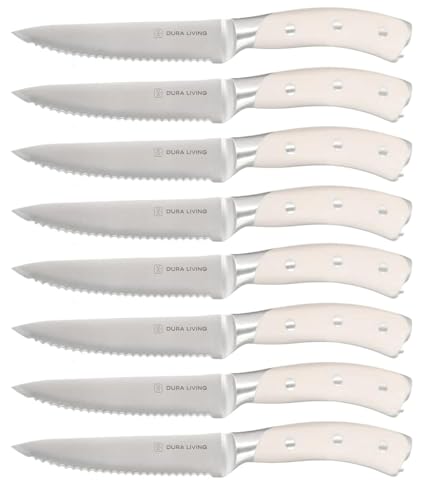 8 Piece Serrated Kitchen Steak Knife Set (Creme / 4.5")
