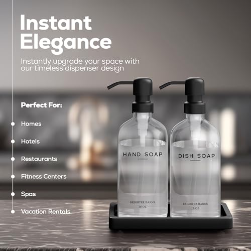 Glass Hand and Dish Soap Dispenser Set by Brighter Barns (Clear Hd)