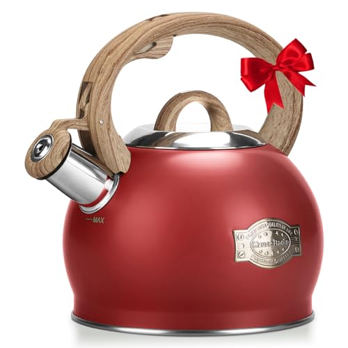 2.1 Qt Whistling Tea Kettle for Stovetop with Heat (Red)