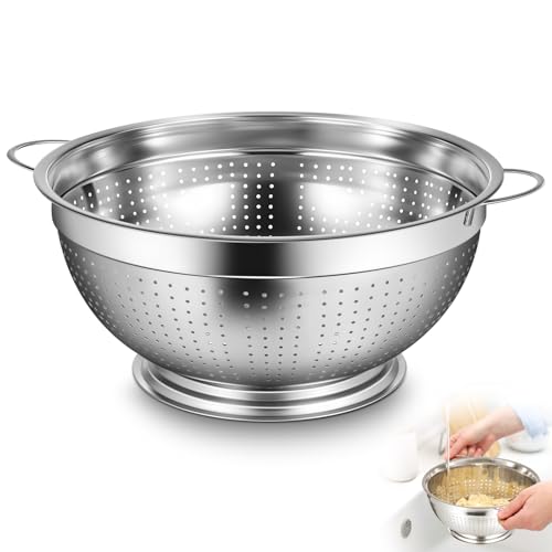 1 Pack 12 Quart Heavy Duty Stainless Steel Colander with Footed Base and Handles Pasta Spaghetti Berry Fruit Vegetable Kitchen Food Strainer Basket (12 Quart)