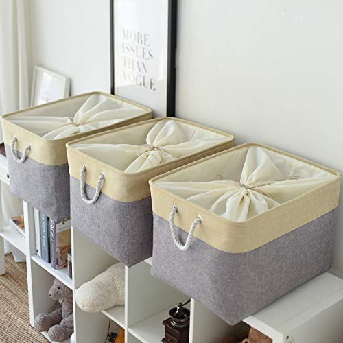 Storage Bins Baskets for Organizing (Gold&Grey / 3PCS/Extra Jumbo - 20.5Lx15.7Wx13.8H)