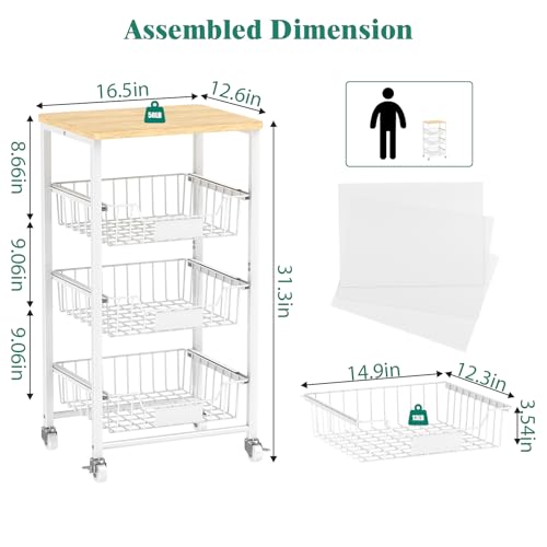 Fruit Vegetable Basket for Kitchen Pantry Storage Organizer (4 Tier / White)