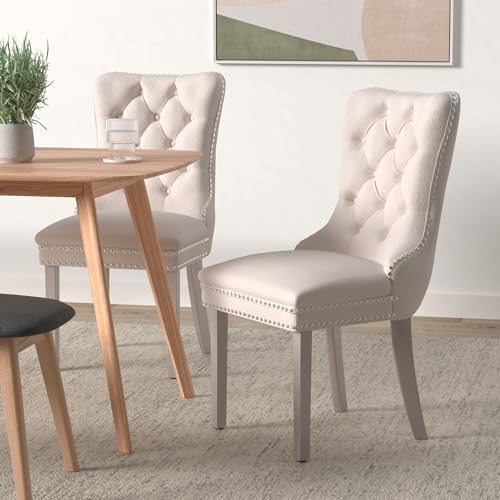 Beige Velvet Dining Chairs Set of 4 (Natural Beige)
