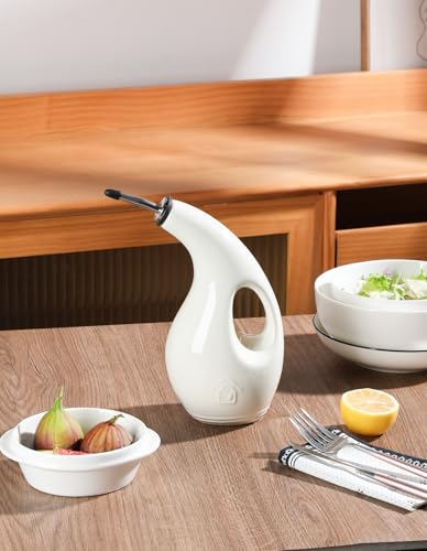 Sweejar Ceramic Olive Oil Dispenser Bottle (Beige / 24 Oz(Hollowed))