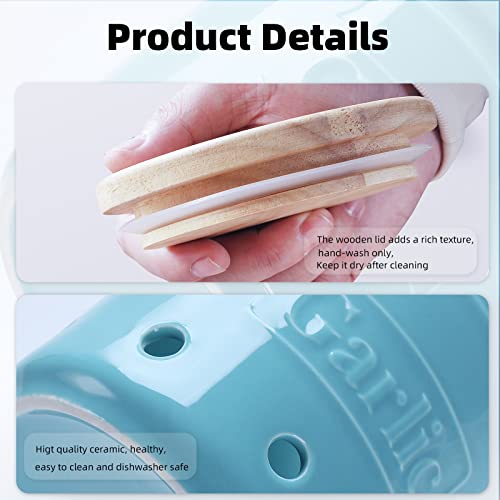 Garlic Keeper with Wooden Lid (Turquoise)
